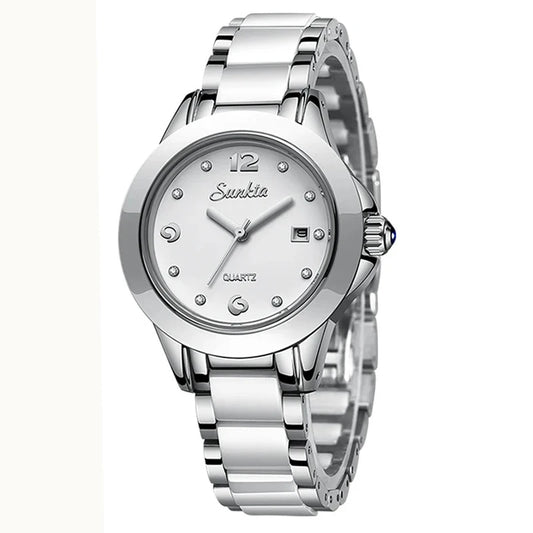 Sunkta Fashion Casual Quartz Woman Watch Elegant Luxury Ceramics Diamond Calendar Waterproof Ladies Women's Watches Montre Femme