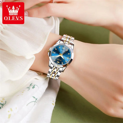 OLEVS Women's Watches Trend Elegant Sparkling Shining Diamond Scale Original Automatic Mechanical Wristwatch for Lady Waterproof