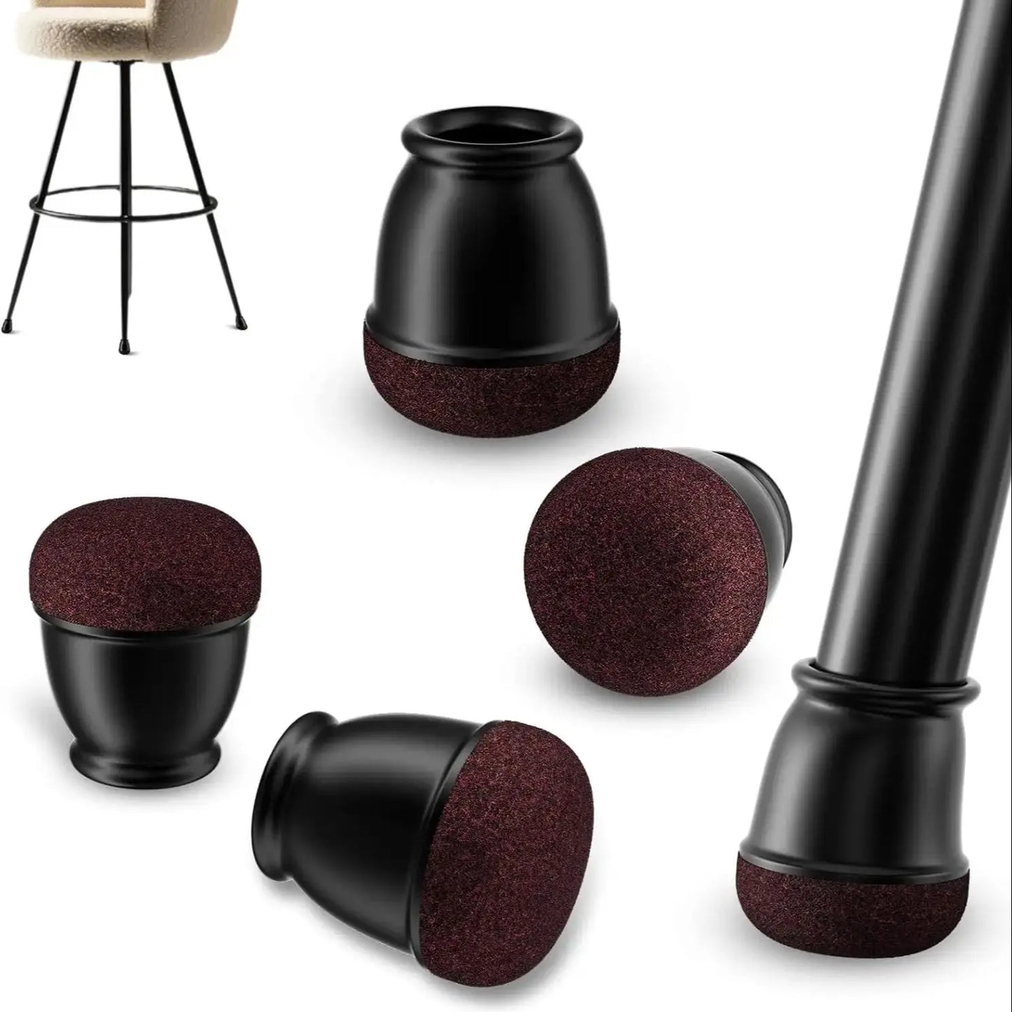 8pcs Black Round Chair Leg Protectors Anti-Slip Silicone Foot Covers for Hardwood Floors Furniture Feet Pads to Prevent Scratche
