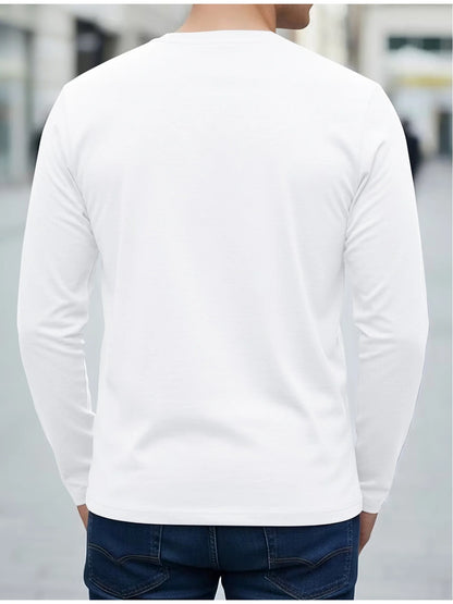 100% pure cotton men's long sleeved round neck loose compass explorer pattern printed casual versatile T-shirt top