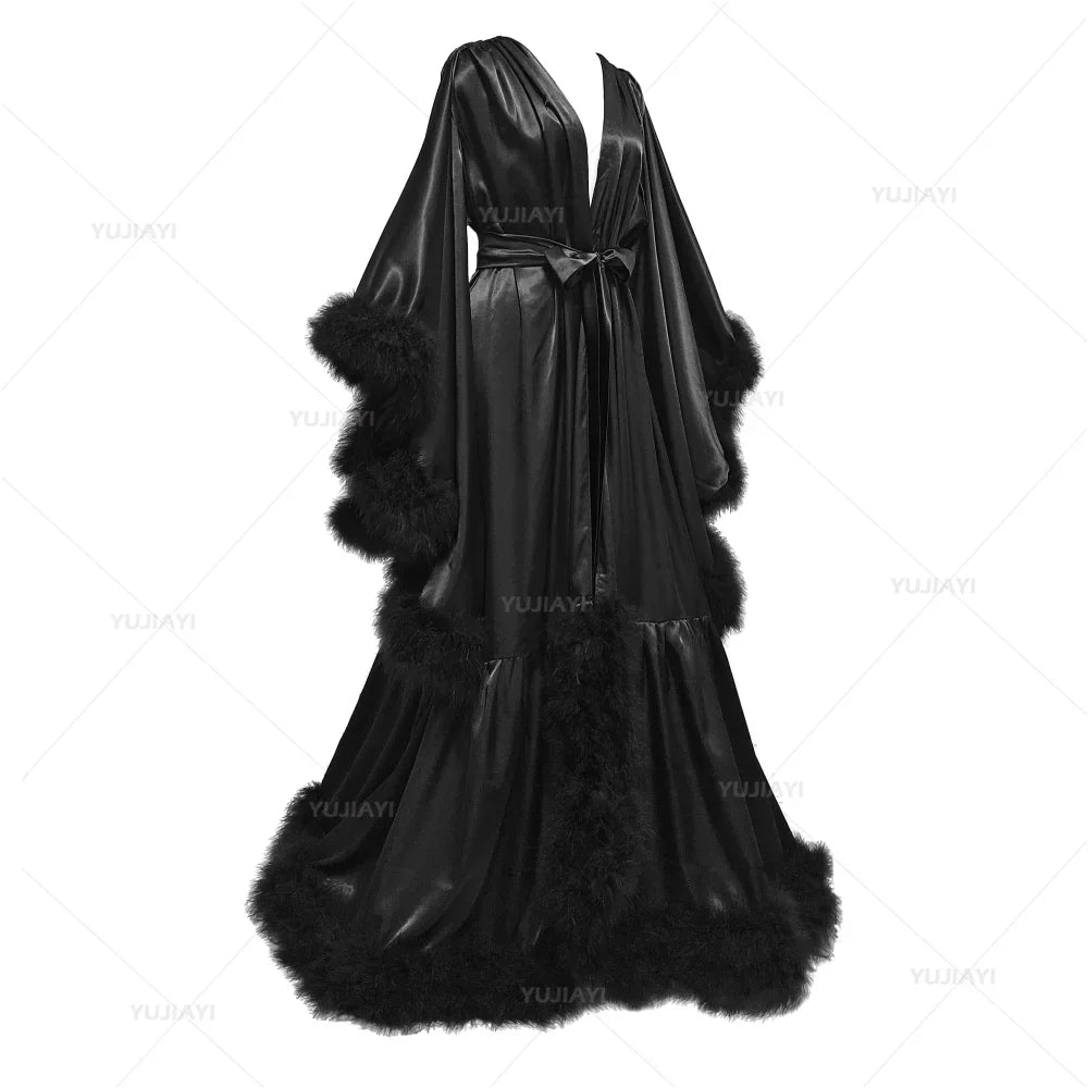 Flare Sleeves Bridal  Nightgown Silk Long Wedding Scarf Dress Gown