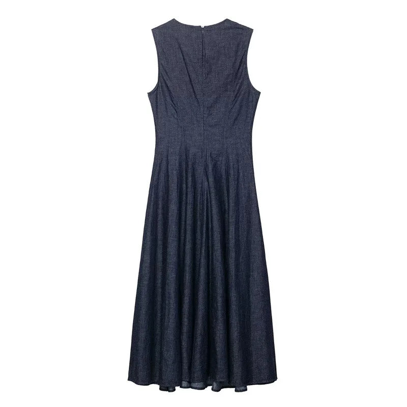 New slim fit fashion retro denim Midi dress