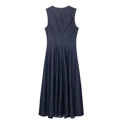 New slim fit fashion retro denim Midi dress