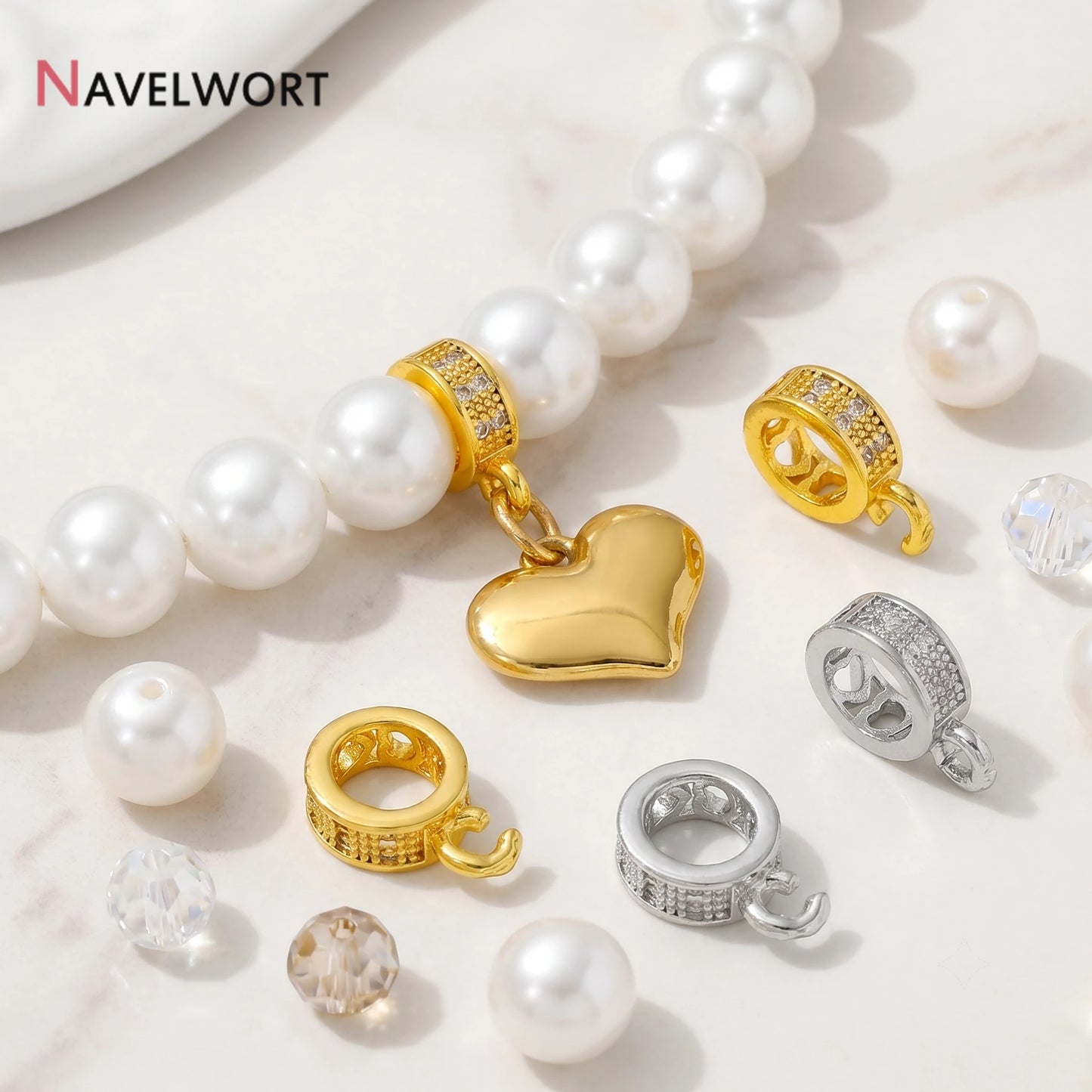 14K Gold Plated Inlaid Zircon Round Pendant Pinch Bail, Pendant Bail Connector For Necklace Making Accessories,Jewelry Materials
