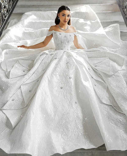Customized Luxury New Women's Crystal Decal Wedding Dress Sexy Sleeveless Off Shoulder Photography Bridal Dress Vestido De Novia