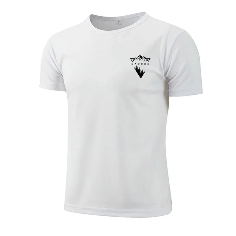Summer Mens T-shirt Print Casual Exercise Tops Outdoor Jogging Marathon Clothing Quick-Dry Mesh Tees Popular Cycling Sportswear
