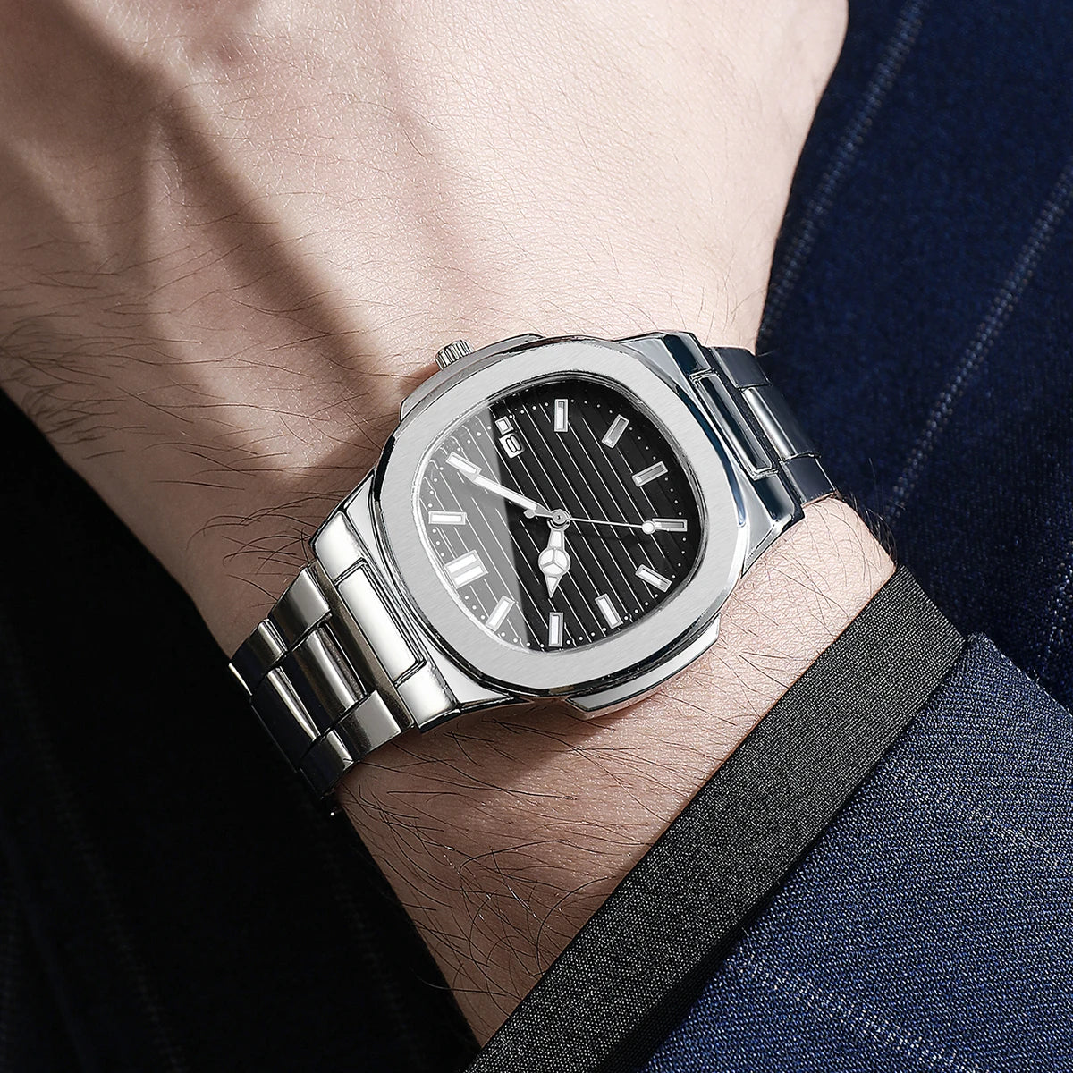 1PC Surprise Watch Mystery Box-Fashion Square Men Business Watches Stainless Steel Calendar Quartz Watch （Without Box）