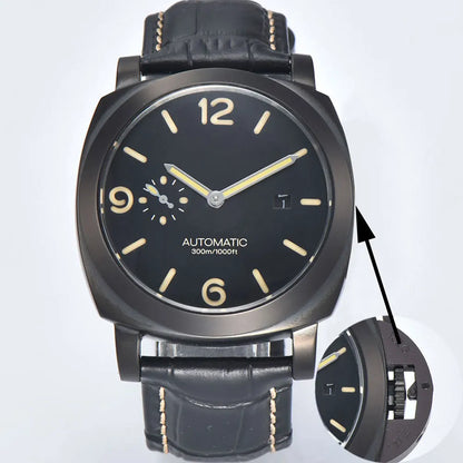 44mm Men's Watch Seagull ST2555 Movement Stainless Steel Case Automatic Mechanical Watch Strength Mineral Glass Leather Bracelet