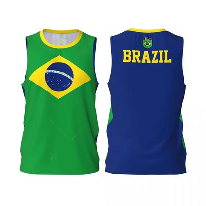 BRAZIL Style Flag Football Tank Top Fashion Summer 3D Printed Jersey Vest Loose Breathable Sports Basketball Sleeveless Tees