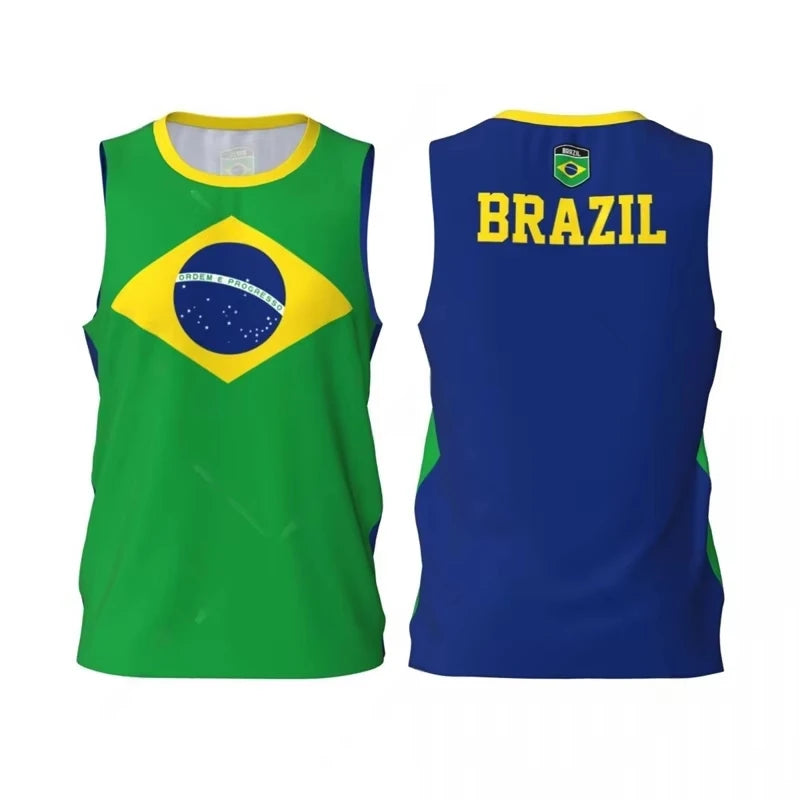 BRAZIL Style Flag Football Tank Top Fashion Summer 3D Printed Jersey Vest Loose Breathable Sports Basketball Sleeveless Tees