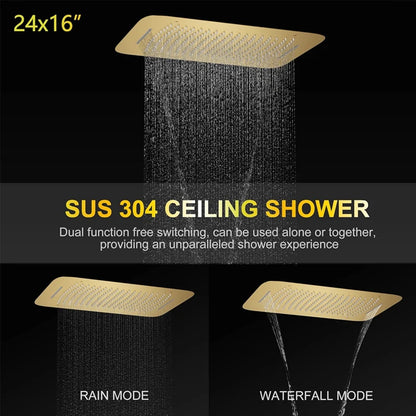 Brass Brushed Gold Digital Display Thermostatic Shower System Rainfall Shower Faucet  Bathroom Shower Faucet with Body Jets
