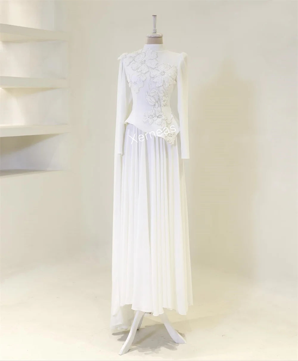 Customized  Applique Pattern Pleat High Collar A-line Long Dresses Bespoke Occasion Prom Luxury Evening Gown Gorgeous Formal