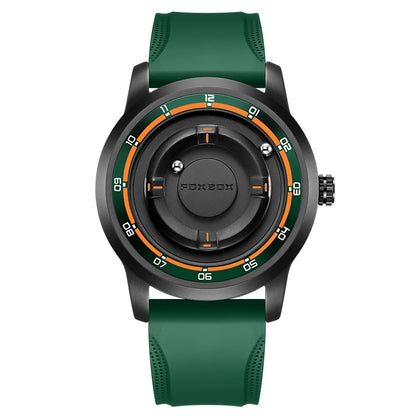 FOXBOX Magnetic Driven Watch Fashion Waterproof Quartz Wristwatch Rolling Steel Ball Pointer Sports Watches Military Clock+Box