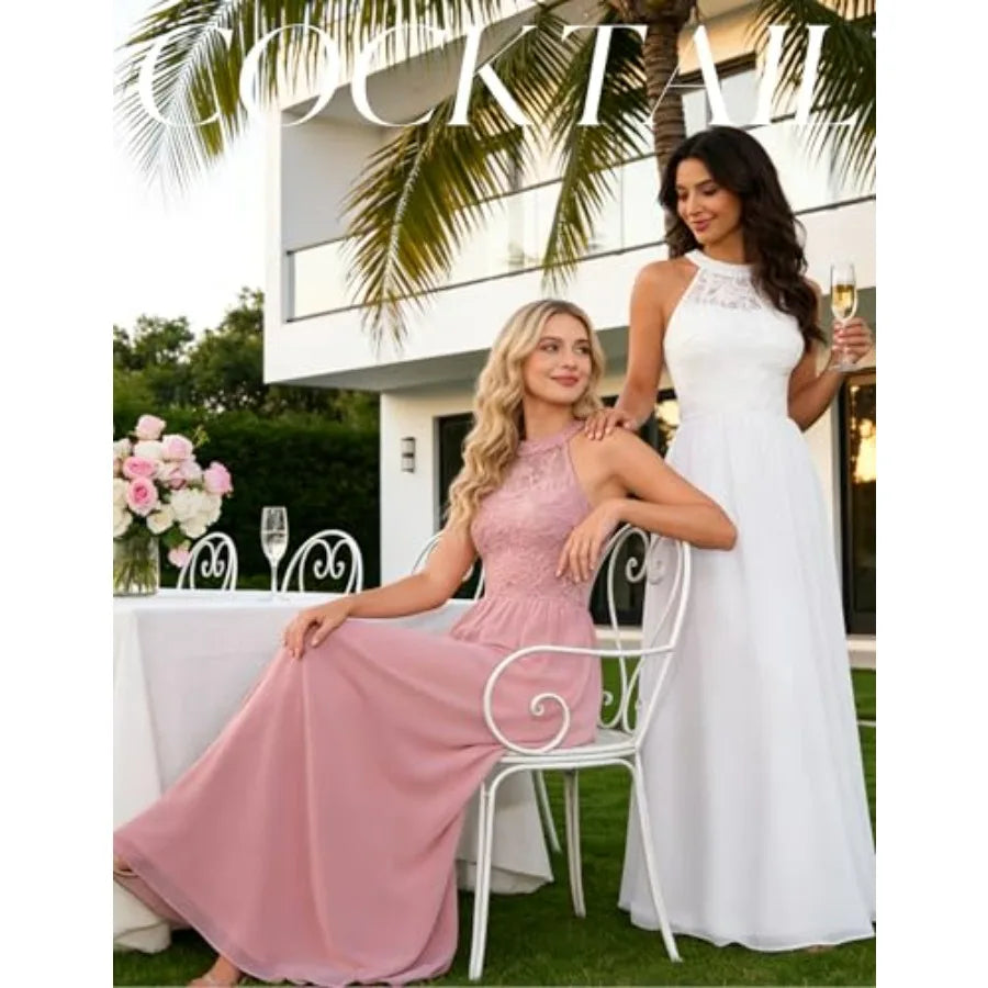 Wedtrend Women's Formal Dress, Halter Long Prom Dress Floral Lace Bridesmaid Dresses