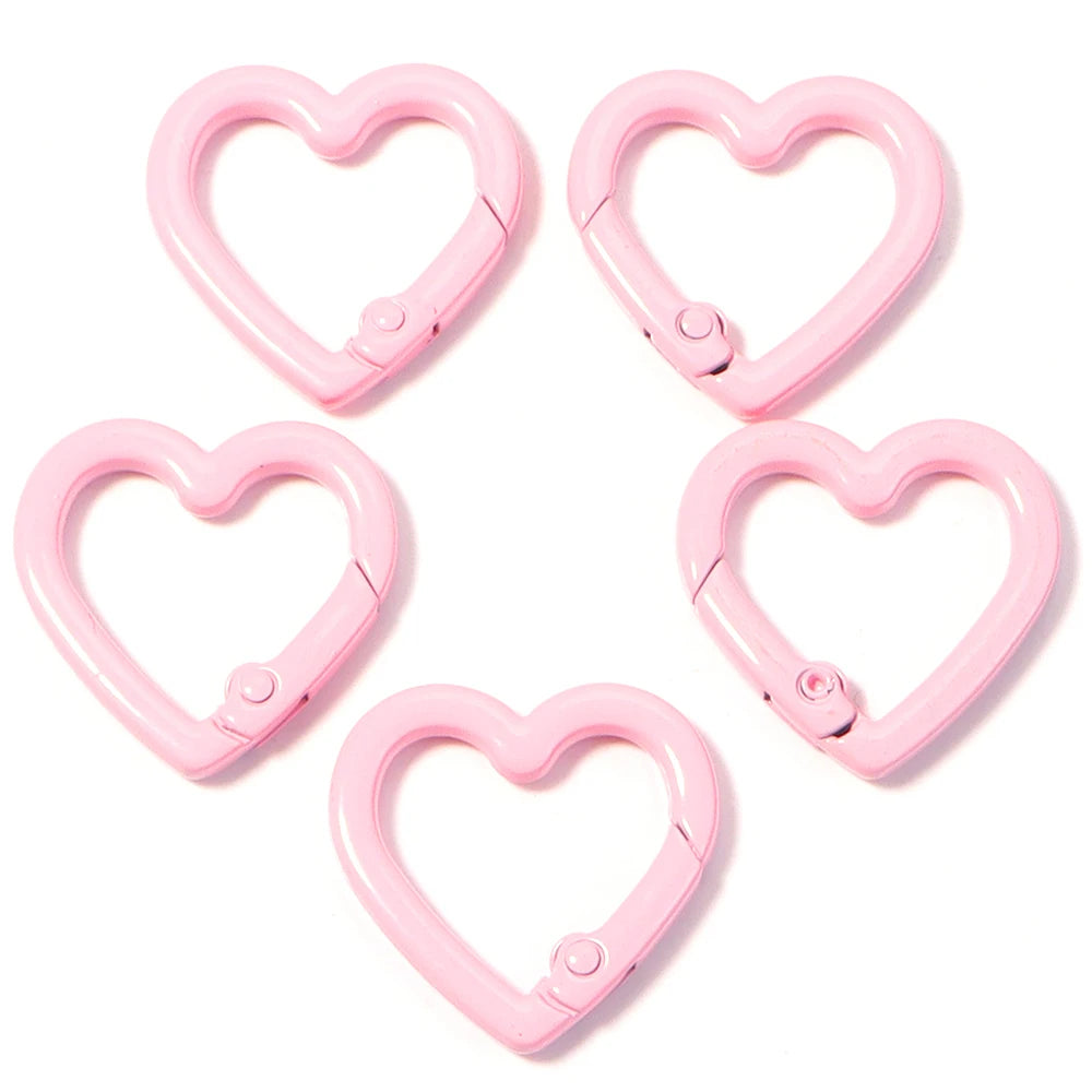 5pcs Alloy Heart Spring Clasps Snap Hooks Carabiner Keychain Clips Dolls/Label Connector For Jewelry Making DIY Accessories