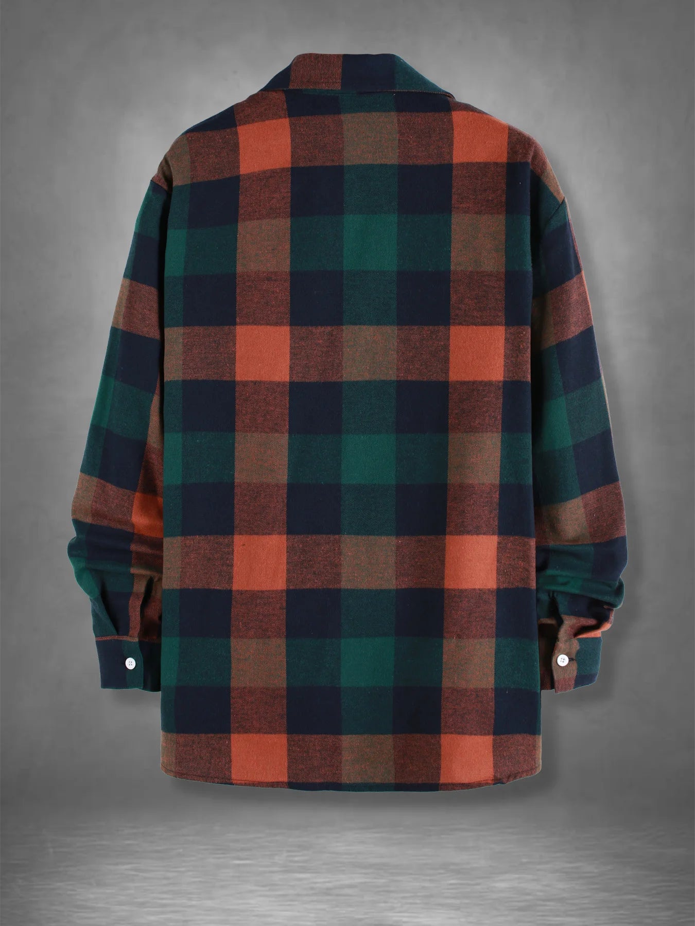Men's Retro Orange Green Plaid Flannel Shirt Spring Fall Loose Casual Button-Down Jacket