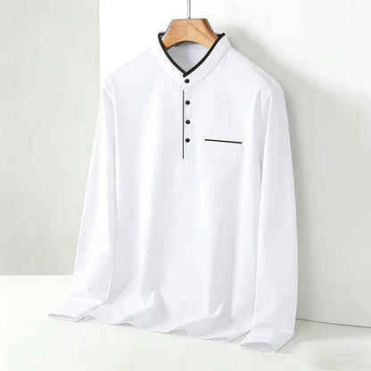 Men's Mandarin Collar Long Sleeve Shirt Regular Fit Casual Soft Breathable Fashion Trendy Daily Business Casual Top for Men