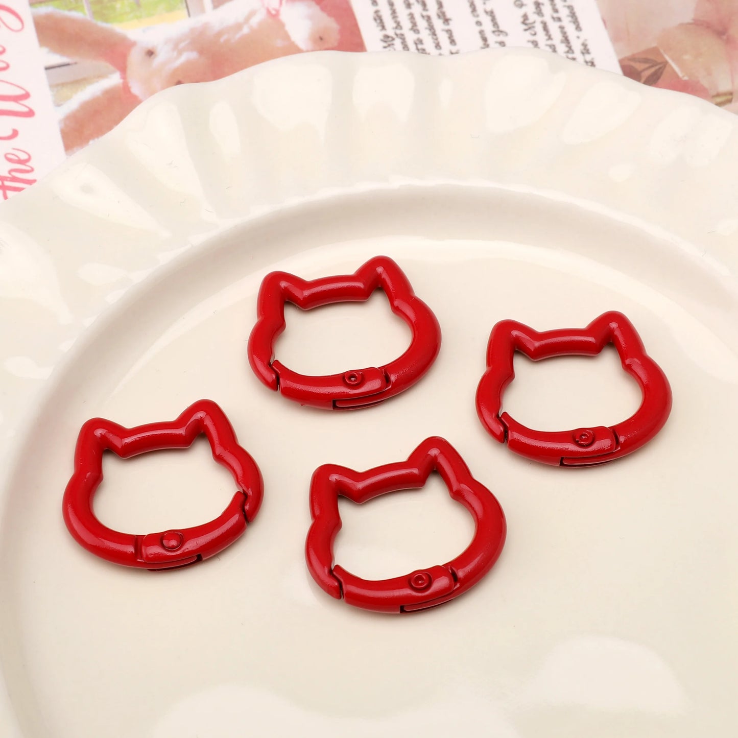 1pc/bag Alloy Spring Clasps Colorful Cute Cat Shape Spring Ring Carabiner Clips For DIY Keyring Lanyard Keychain Making Findings
