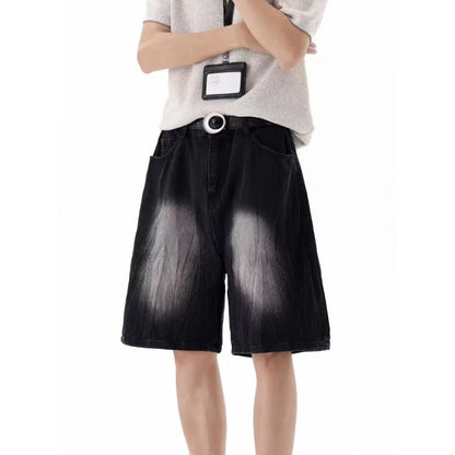 Mens Denim Shorts Jorts Wide Leg Baggy Loose Fit Retro Vintage Summer Casual Straight Comfy Five