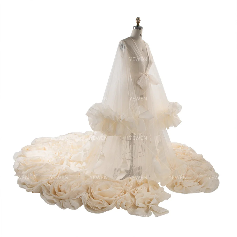 Maternity Photoshoot Dresses Organza Ruffles Wedding Dresses Long Train Photo Shoot Dress Props Bridal Shower Robe YW250027