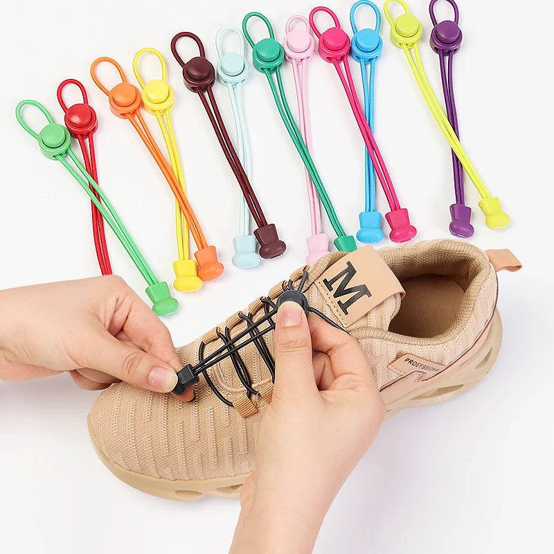 No tie shoelaces Round Elastic Shoelace Plastic snap lock Suitable for all shoes Adult children walking sports Lazy laces 1 pair
