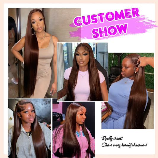 HD Chocolate Brown 13x4 Straight Lace Front Wig Brazilian 13x6 Full Lace Frontal Wigs For Women Remy Human Hair Wig Pre Plucked