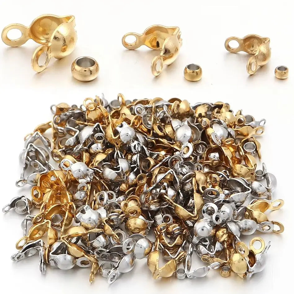 40-200pcs Stainless Steel Connector Clasp Crimp End Beads Jewelry Kit DIY Bracelet Necklace Jewelry Making Findings Accessories