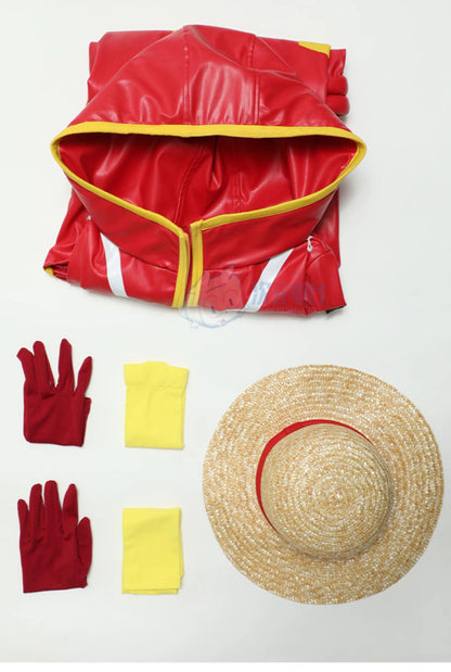 Monkey D Luffy Egghead Cospaly Costume Anime OP Red leather coat skirt hat shoe cover Halloween party cute woman man uniform