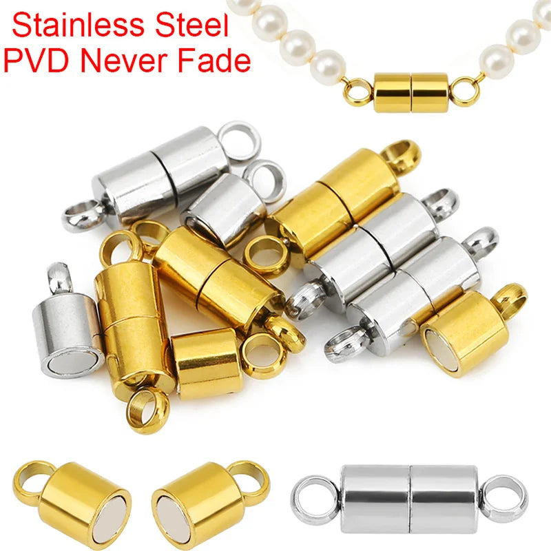 2pcs 14mm Stainless Steel Necklace Clasps Magnetic Hooks PVD Never Fade End Connectors For Bracelets Findings Jewelry Making
