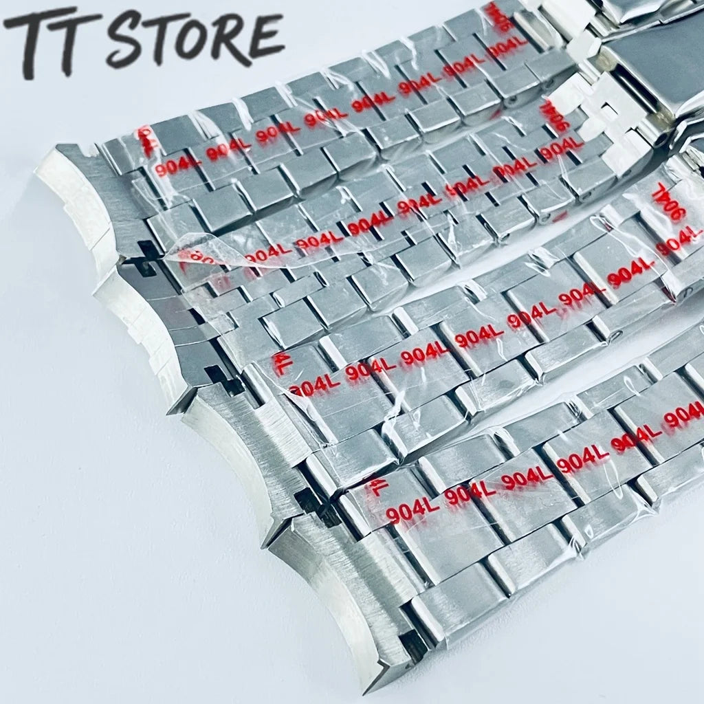 20mm Width 904L Solid Stainless Steel Watch Band Brushed Polished Oyster Bracelet Folding Buckle Glide Lock Clasp