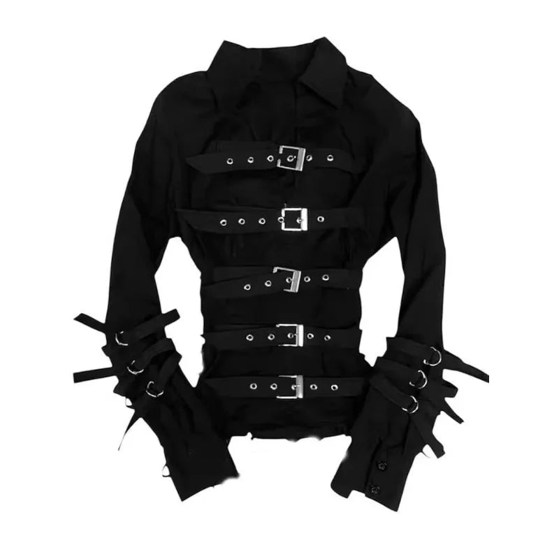 Korean Black Shirt Niche Design High-end Unique Top 2026 Spring  Autumn New Personalized Dark Style Female Tide Street Hipster