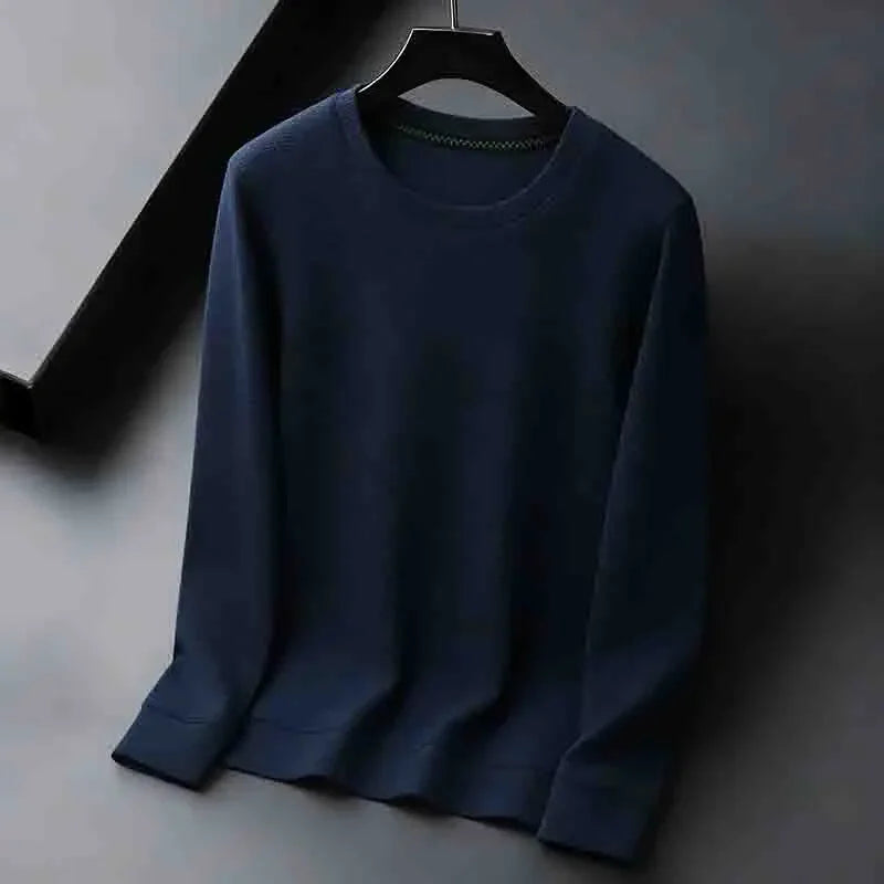 2026 New Arrival Men's Basic Solid Crew Neck Sweater Breathable Long Sleeve Knit Pullover