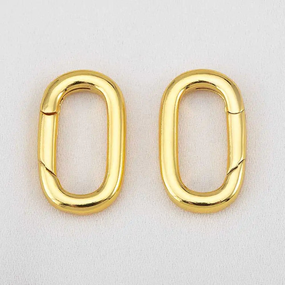 2pcs 18K Gold Plated Filled Oval Carabiner Necklace Clasps Spring Ring Pearl Enhancer Connector for DIY Jewelry Bracelet Making