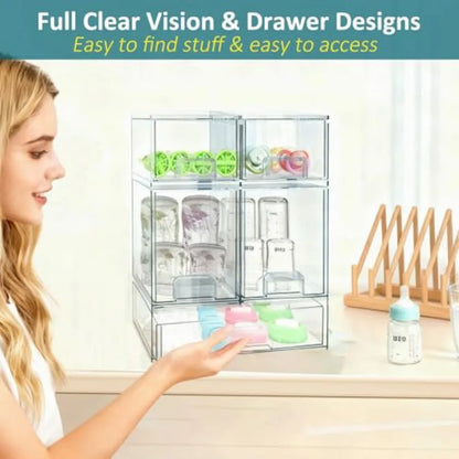 Baby Bottle Organizer for Countertop with Dust Protection, 5Pack Stackable Baby Organizers and Storage for Bottles, Clear Acryl