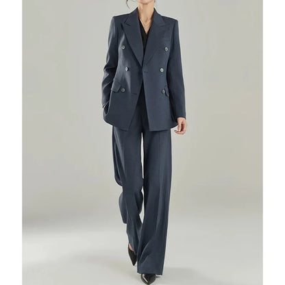 Allingentle Women's Suit Double-Breasted Pantsuit 2 Piece Peak Lapel Blazer & Pants Fashion Suit for Casual Office Customize