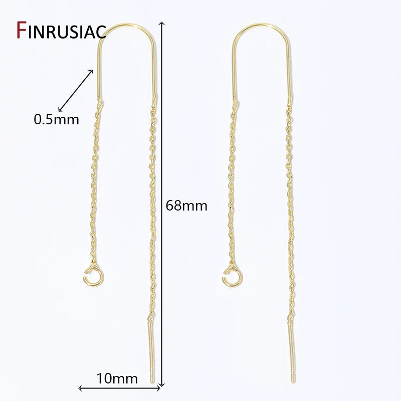 18K Gold Plated Brass Long Tassel Chain Drop Sticker Dangle Earrings Ear Line,Ear Wire Earrings Findings,DIY Jewelry Accessories