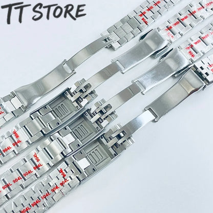 20mm Width 904L Solid Stainless Steel Watch Band Brushed Polished Oyster Bracelet Folding Buckle Glide Lock Clasp