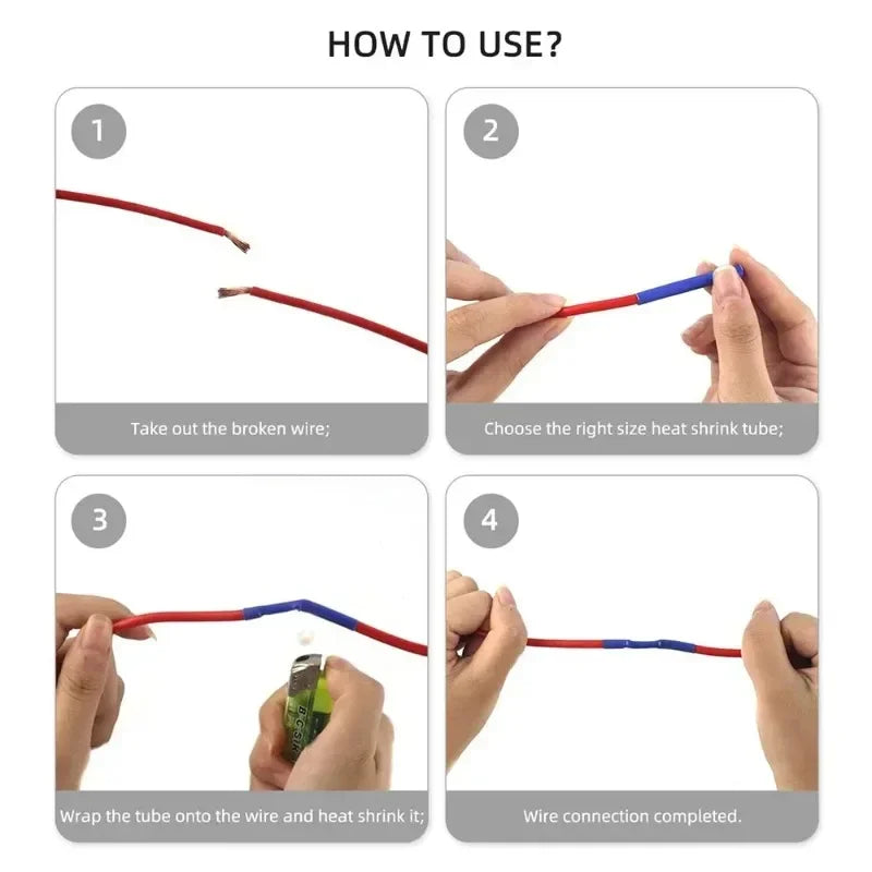 127/165/328/560/650/800pcs Heat Shrink Tubing kit 2:1 Shrinkable Wire Shrinking Wrap Wire Connect Cover Cable Repair Protection