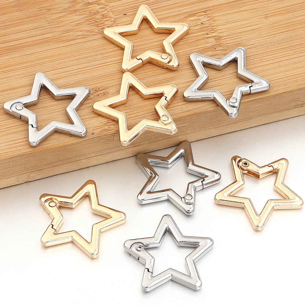 5pcs/lot Alloy Hollow Star Shaped Spring Clasp Carabiner Keychain Bag Clip Hook Dog Chain Buckle Connector DIY Jewelry Making