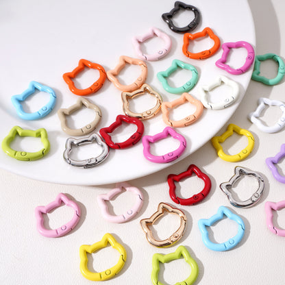 1pc/bag Alloy Spring Clasps Colorful Cute Cat Shape Spring Ring Carabiner Clips For DIY Keyring Lanyard Keychain Making Findings