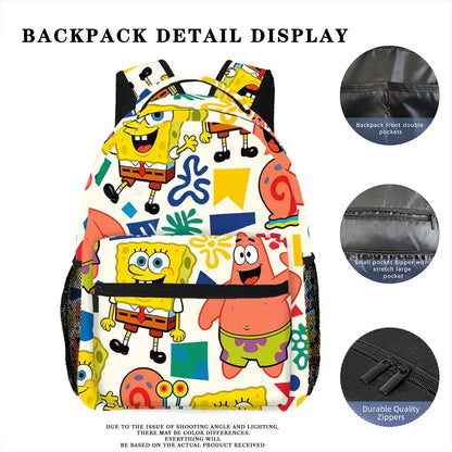 Cute SpongeBob & Patrick Star All Over Print Backpack Cartoon School Bag Casual Daypack for Travel School