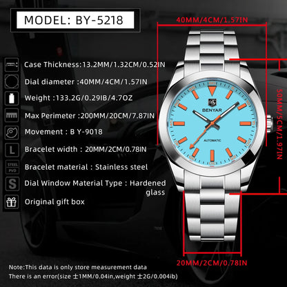2026 New BENYAR Men's Watches Top Luxury Automatic Watch For Men Mechanical Wristwatch Stainless Steel Waterproof Luminous Gift