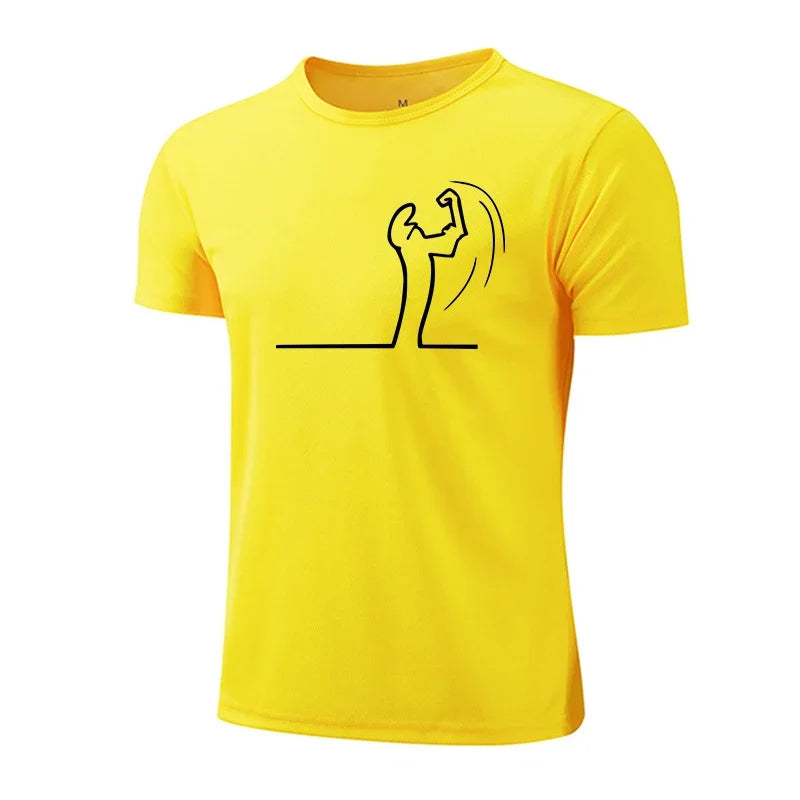 Mens T-shirt Print Casual Fitness Exercise Tops Outdoor Jogging Marathon Clothing Summer Quick-Dry Mesh Tees Cycling Sportswear