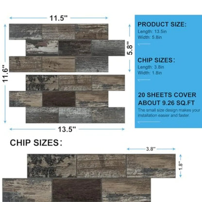 Peel and Stick Backsplash, 20 Sheets Peel and Stick Tile for Kitchen Backsplash, Self Adhesive Waterproof Backsplash Tile, PVC