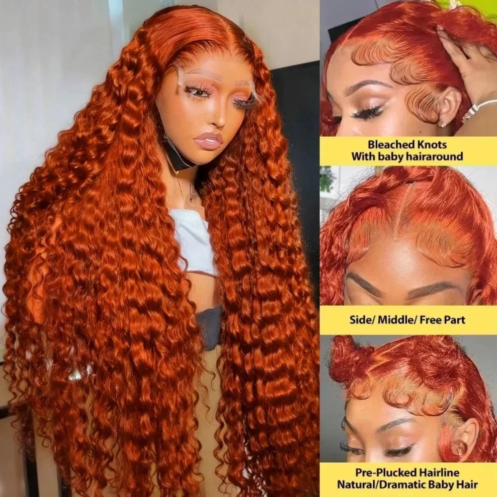200% Density Ginger Orange Deep Wave Human Hair Wig 13x6 Hd Lace Front Human Hair Wig #350 Colored Wig Human Hair Pre Plucked