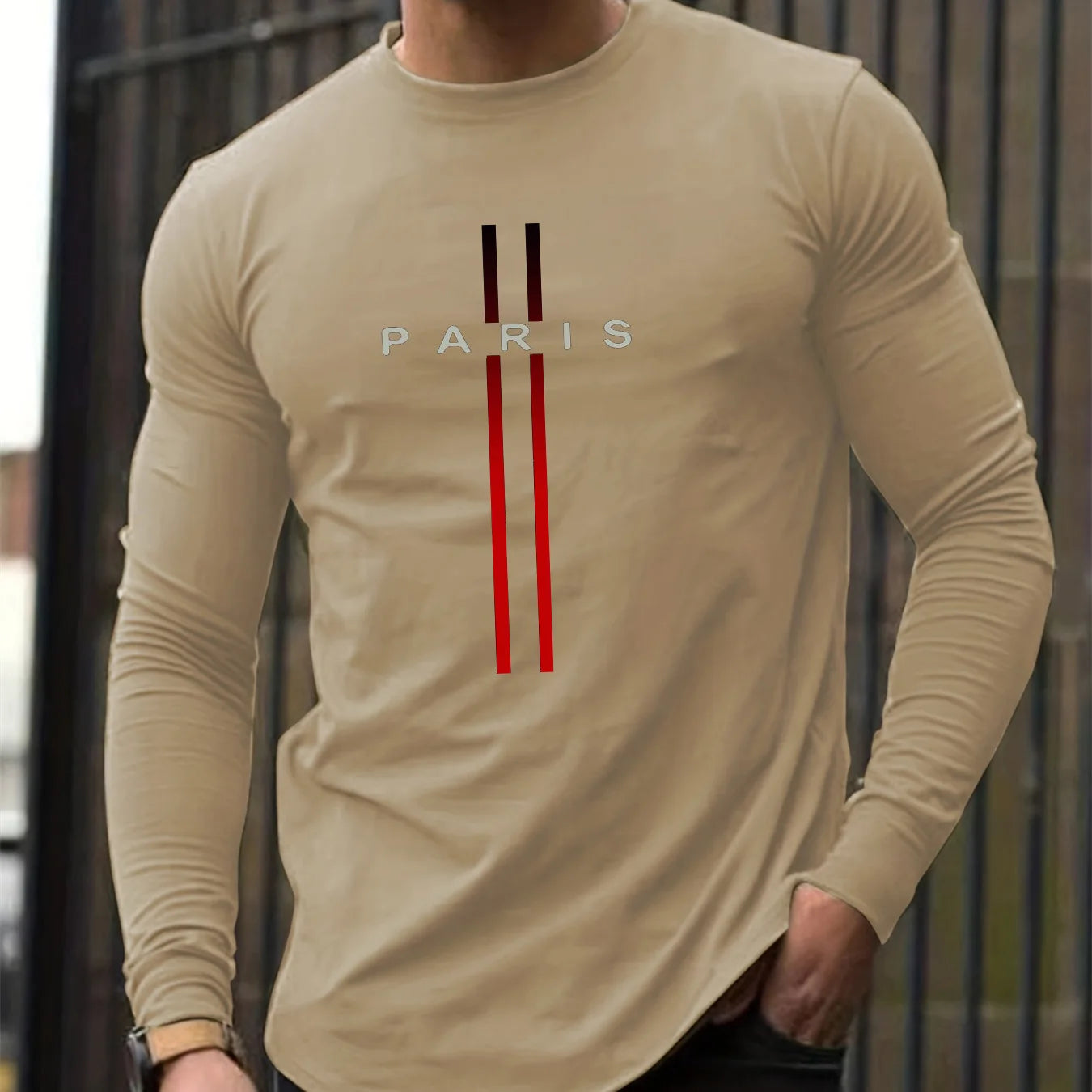 100% pure cotton men's long sleeved rounded neck T-shirt