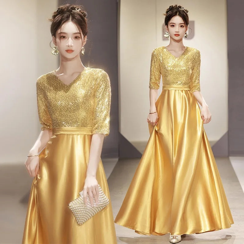 Black Wedding Dresses for Bride Elegant Sexy V Neck Sparkling Glitter Long Formal Prom Evening Guest Party Women Dress Summer