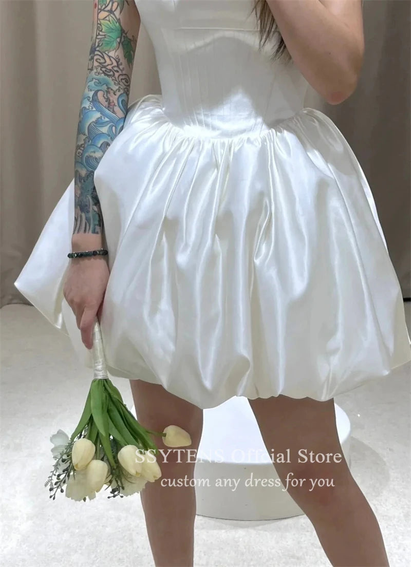 SSYTENS Simple Spaghetti Straps A-Line Wedding Dresses Sleeveless Elegant Short Bride Gown Mini Bridal Dress Vestido de novia