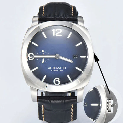 44mm Men's Watch Seagull ST2555 Movement Stainless Steel Case Automatic Mechanical Watch Strength Mineral Glass Leather Bracelet