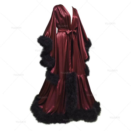Flare Sleeves Bridal  Nightgown Silk Long Wedding Scarf Dress Gown